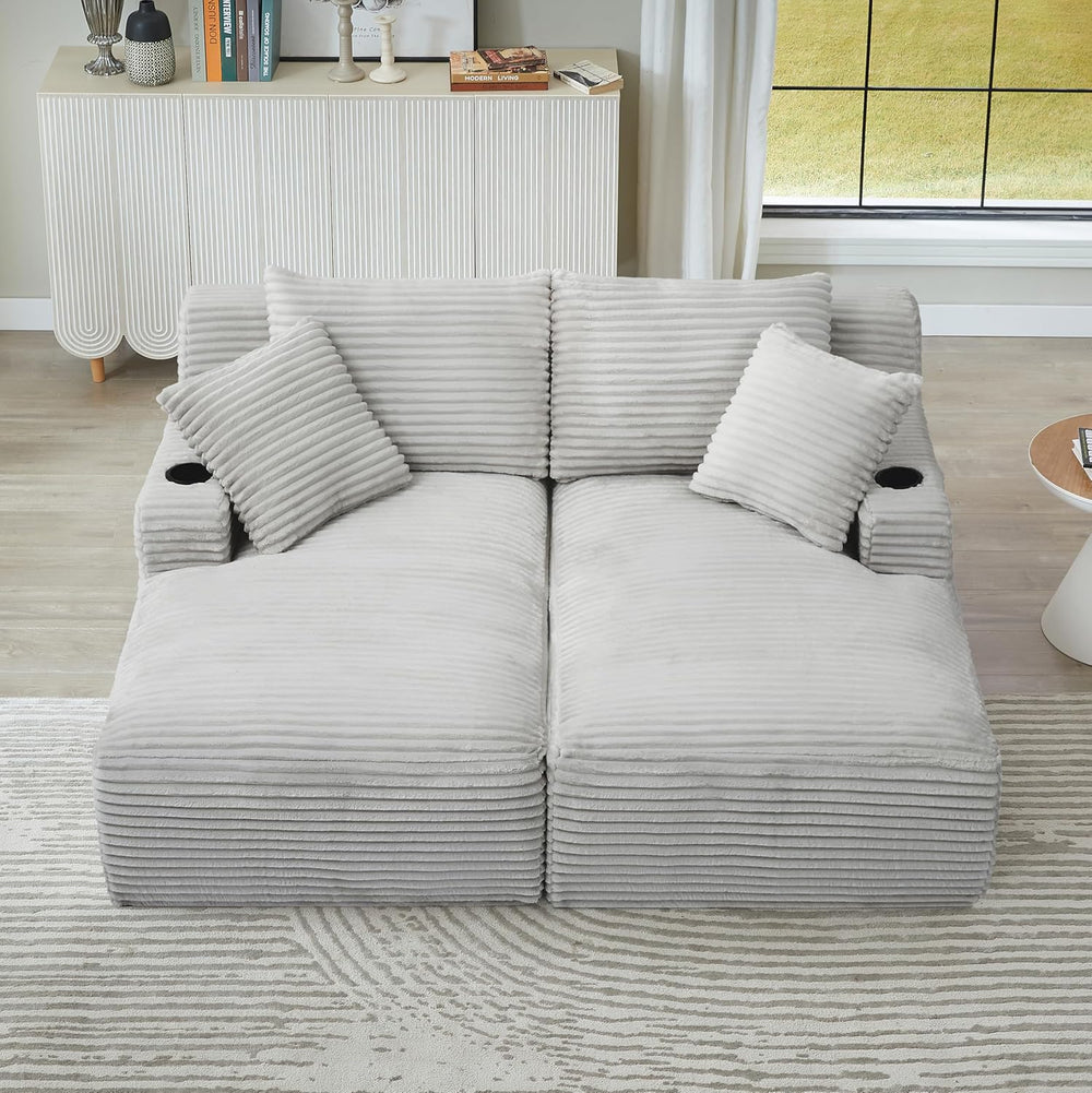 Eafurn Oversized Double Chaise Lounge Indoor with Cup Holders & Side Pock...