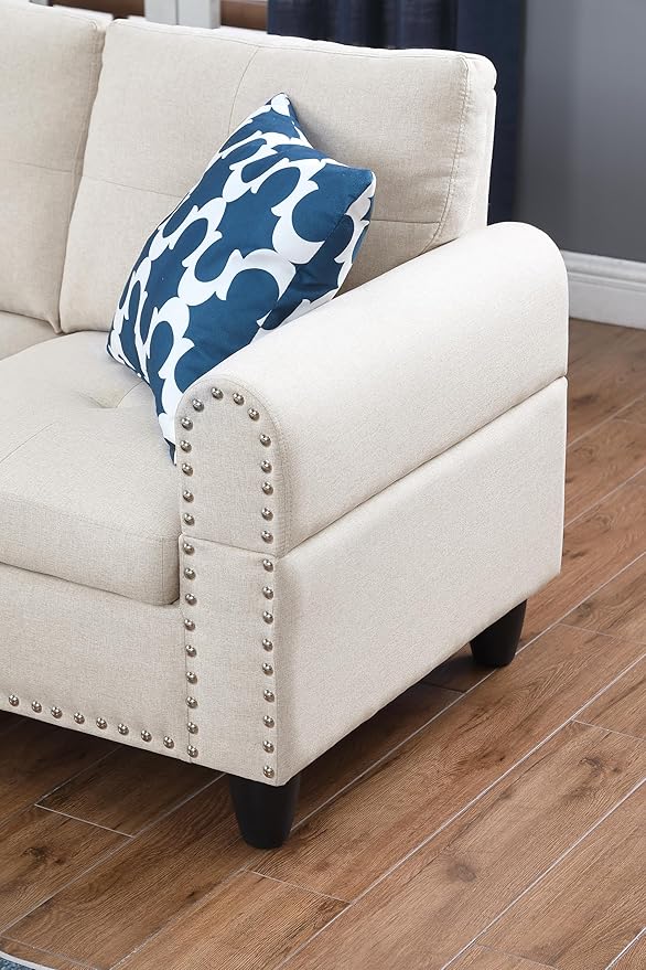 Evan Sectional Sofa or Couch with Ottoman for Living Room, Apartment, Bedroom, Office