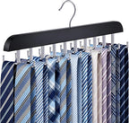 Tie Rack Hanger for Closet 20 Foldable Hooks, 1 Pack Wooden Non Slip Large Capacity Space Saving Tie and Belt Organizer with 360° Rotating Hooks for Tank Tops Bras Scarves Hat