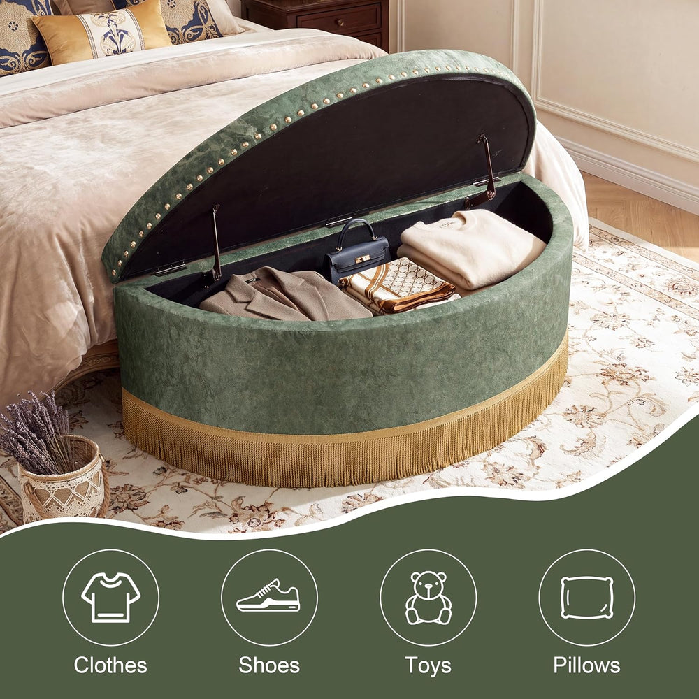Homebeez 43.3" Half Moon Ottoman, Velvet Tufted Upholstered Footstool, w...