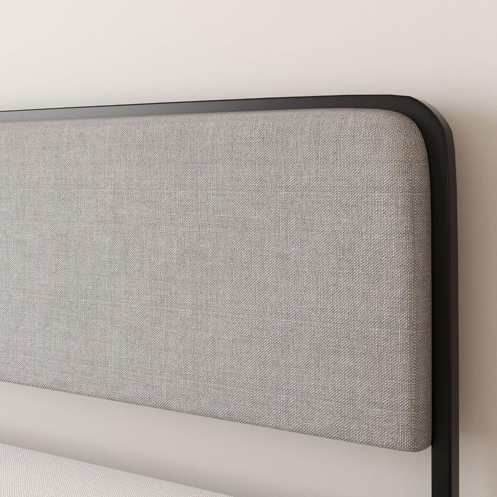Sismplly Queen Size Upholstered Bed Frame with Curved Headboard and Footboard...