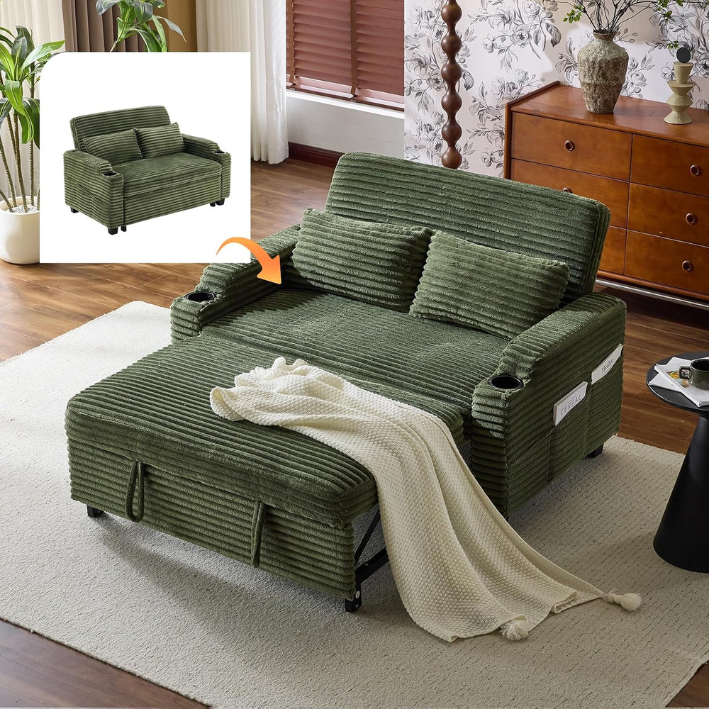 VINGLI Green Futon Sofa Bed Convertible Loveseat Sleeper Sofa Couch, Corduroy...