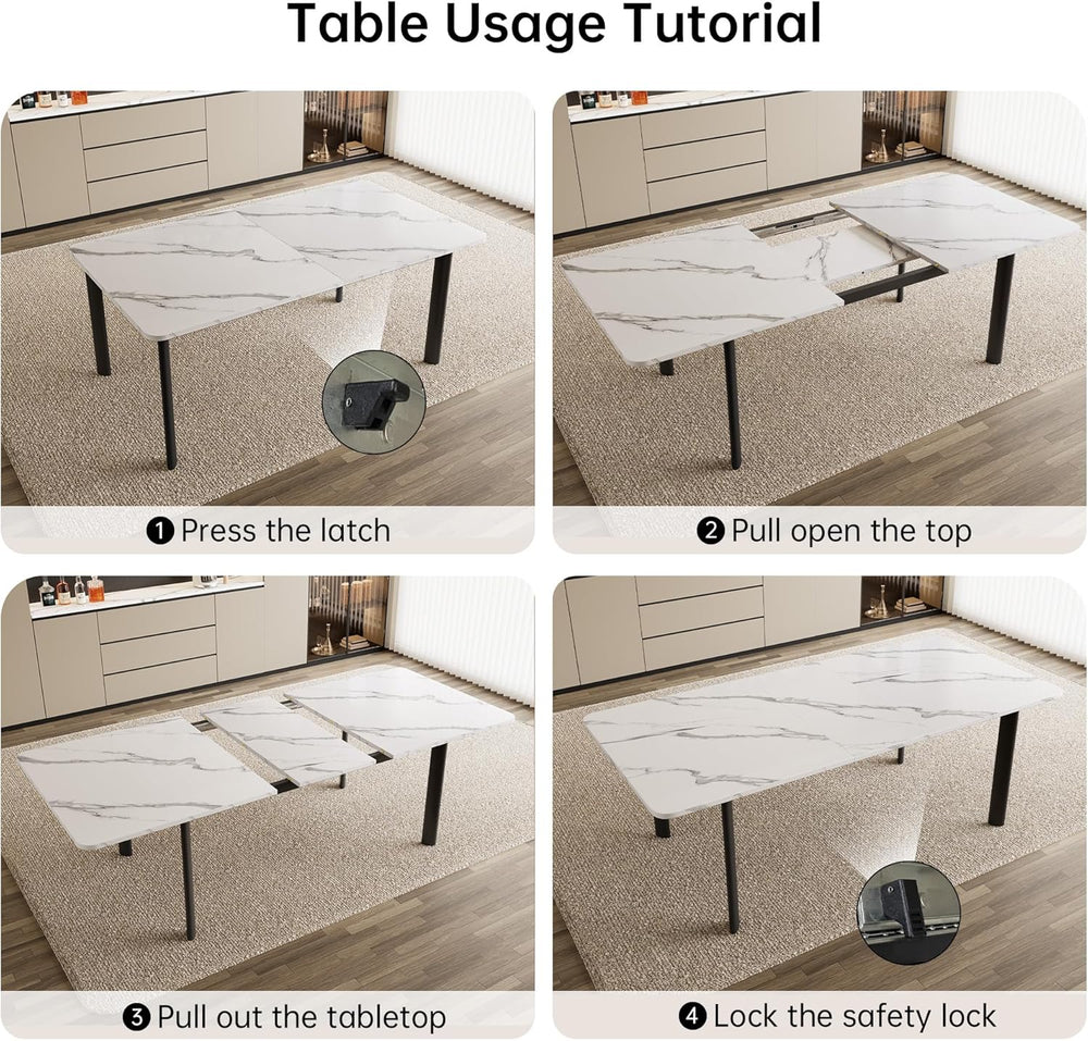 HIPIHOM Extendable Dining Table Set for 6-8 People, 63 to 78.7 Inch MDF Kitch...