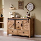 T4TREAM 48" Wide Farmhouse Sideboard Buffet Cabinet, Light Tree Knot | 31.2" Tall Kitchen Cabinet with Storage, 2 Sliding Barn Doors, 4 Drawers, Rustic Wood, Coffee Bar Table, Dining Room