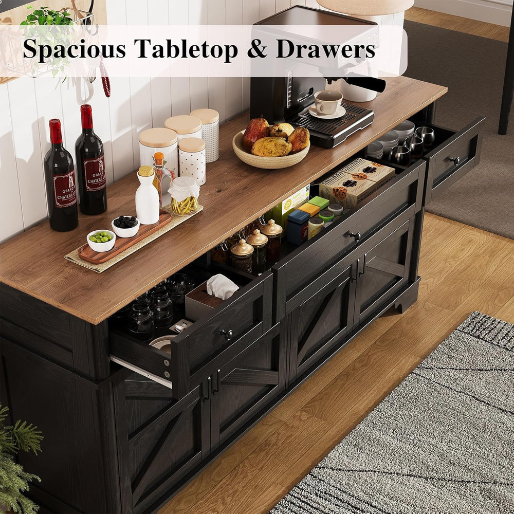 BestHaped 65 Inch Farmhouse Buffet Cabinet with Storage, Black Sideboard Buff...