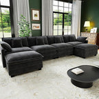 146" Cloud Couch Sectional, U Shaped Modular Sectional Sofa, 4-Seat Deep Seat Couch with 6 Removable Washable Pillows and 2 Ottoman for Living Room, Bedroom, Apartment, Black