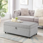 Ball & Cast 45" Sofa Ottoman with Storage, Linen Upholstered Bench with Rotation Casters and Safety Hinge for Living Room, Multi-Function Coffee Table,Gray