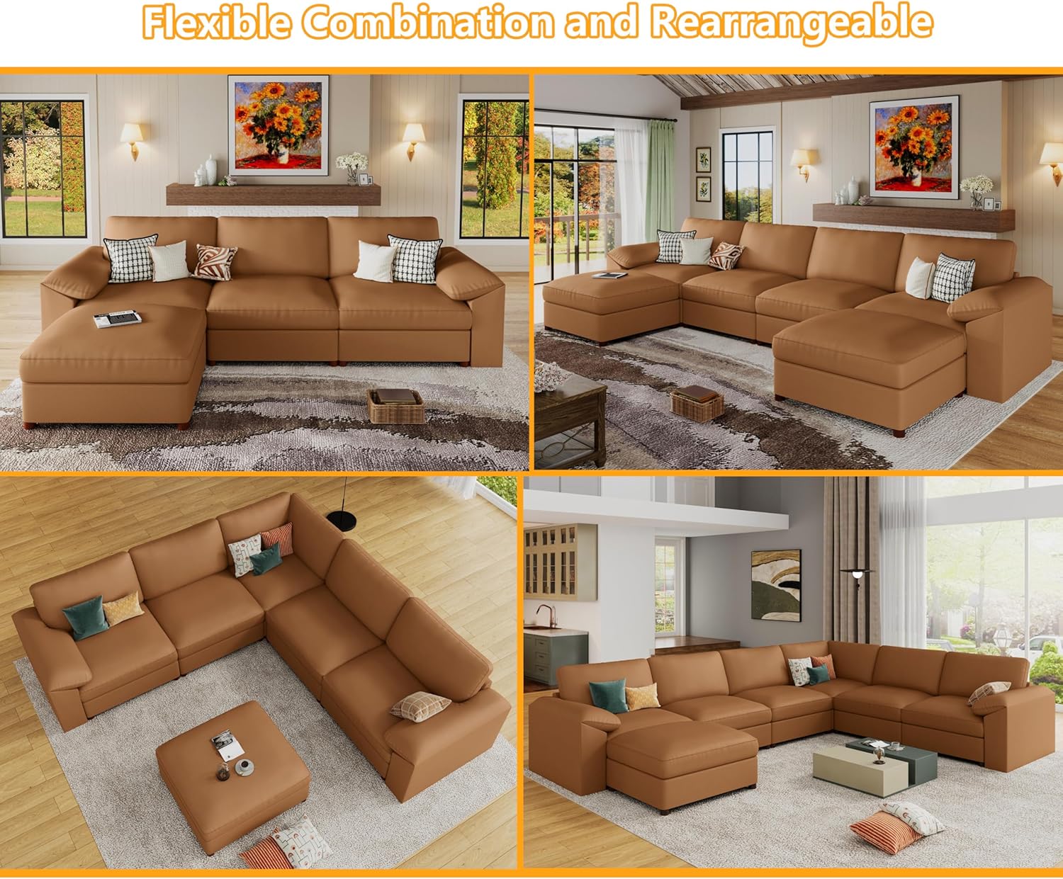EASE MOOSE Armrest Module, Faux Leather Sectional Accessory, Brown