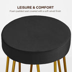 Yaheetech Bar Stools Set of 2, Velvet Round Counter Stools, Backless Counter Height Bar Chairs with Golden Legs for Kitchen Dining Room Pub Cafe, Black