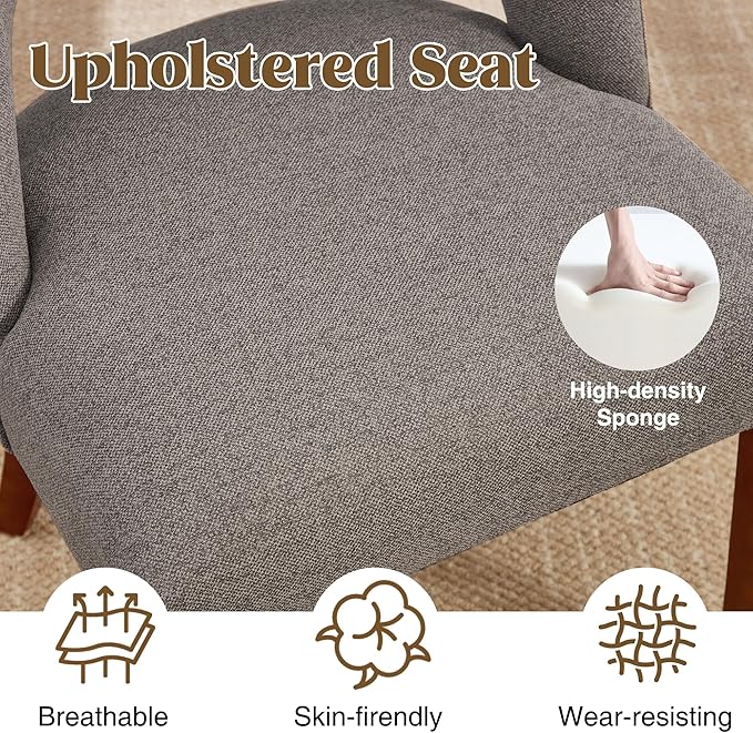 Dining Chairs Set of 2,Modern Dining Room Chairs with Thick Cushions,Upholstered Linen Fabric Kitchen Chairs for Kitchen Dining Room Brown