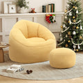 Bean Bag Chairs for Adults, Bean Bag Chair for Kids, 3.4 FT Comfy Beanbag Chair with Ottoman, Bubble Chair Corner Chair, Modern Giant Bean Bag Sofa for Living Room, Yellow