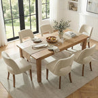 keoni Wooden Dining Chairs Set of 4, Mid Century Modern Upholstered Dining Room Chairs with Rubberwood Legs, Fabric Farmhouse Kitchen Chairs with Foot Pegs for Dining Room, Cream