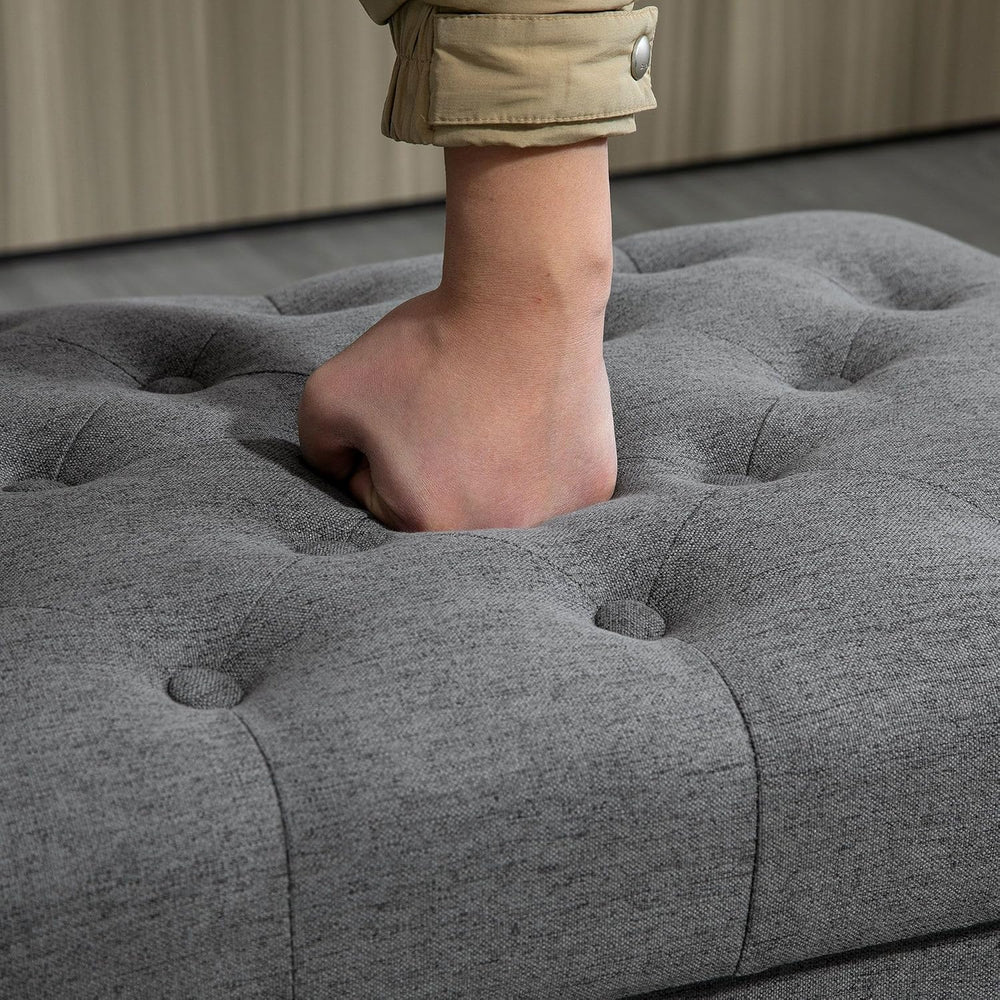 Gray Storage Ottoman with Removable Lid and Tufted Button Top