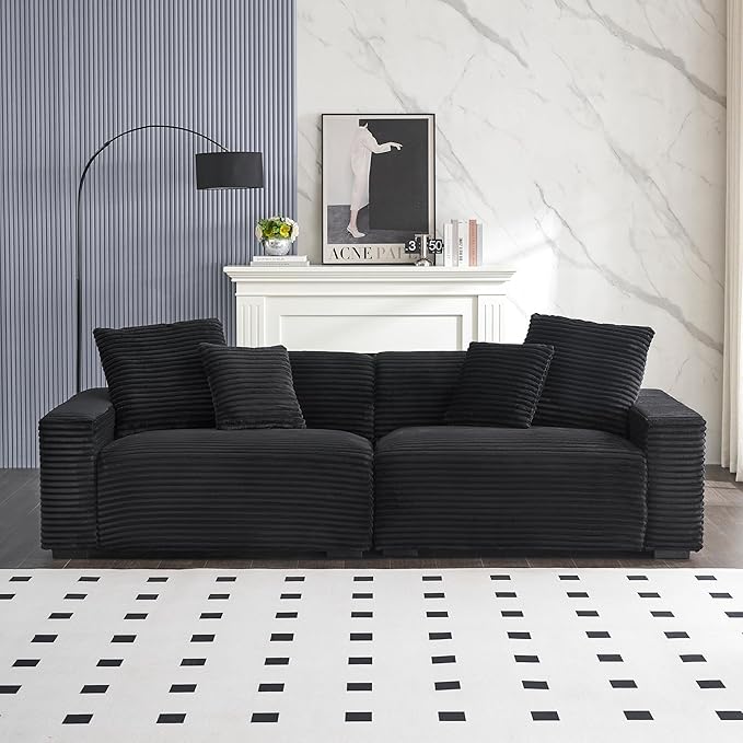 Ball & Cast 104" Modular Sectional Sofa,Cloud Sectional Couch with 4 Pillows,Loveseat Couches W/Deep Seat and Armrest,4 Seater Sectional Sofa for Living Room,Apartment,Corduroy Fabric,Black