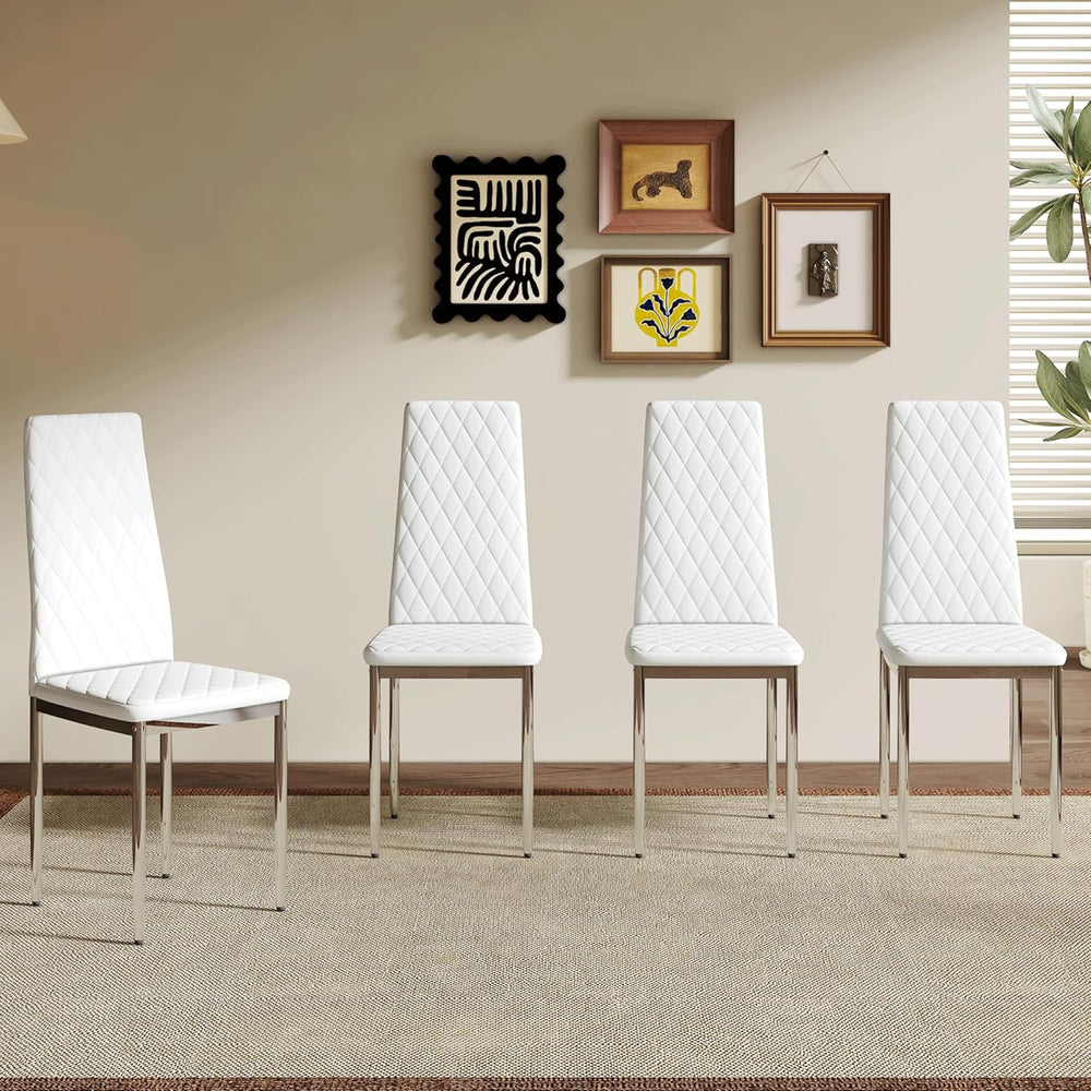 Modern Dining Chairs Set of 4, White PU Leather Kitchen Chairs, Upholstered H...