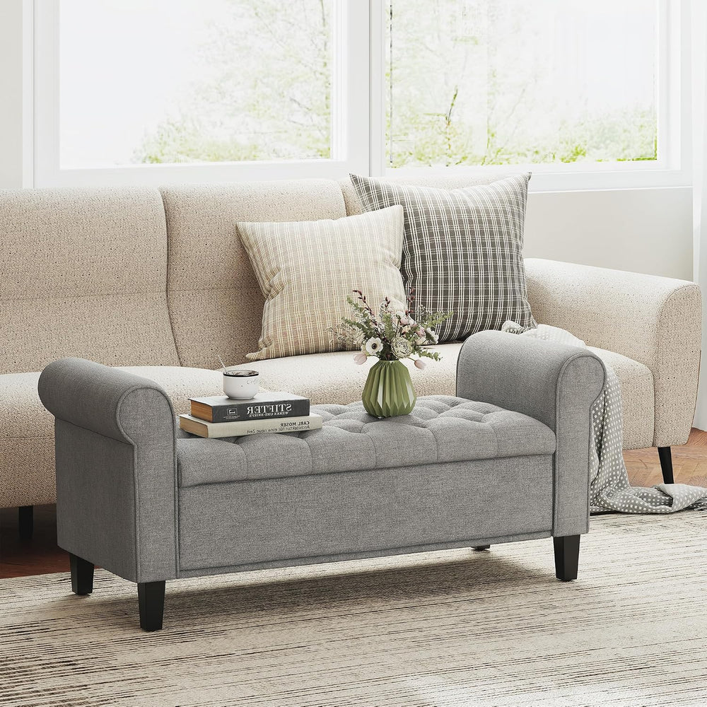 HOMCOM 50" Storage Ottoman Bench Button Tufted End of Bed Bench Gray | U...