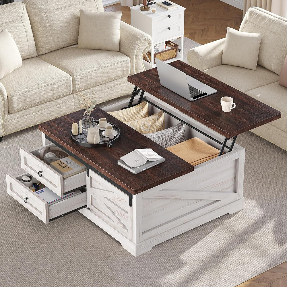 Itaar 39.4'' Lift Top Coffee Table with Storage, Farmhouse Coffee Tab...