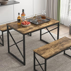VECELO Kitchen Dining Table Benches Set for 4, 43.3" Wooden Dinette with 2 Benches, Heavy-Duty Dining Room Table for Small Space, Breakfast Nook, Brown