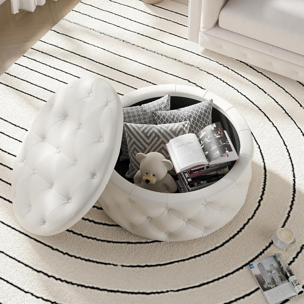 FiveWillowise 30 Inch Round Ottoman with Storage Tray,Large Coffee Table | Ci...