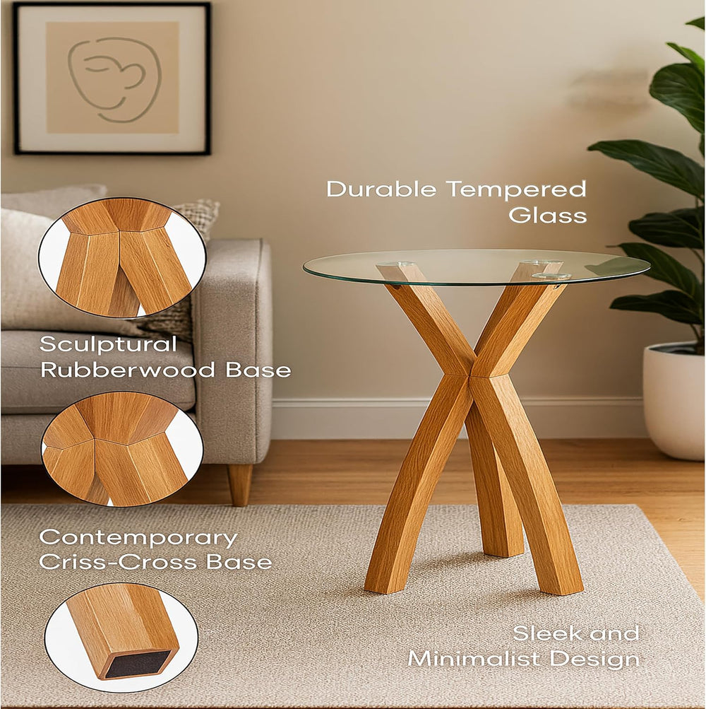Round Glass End Table, Small Sofa Side Table for Living Room, Bedroom. Stylis...