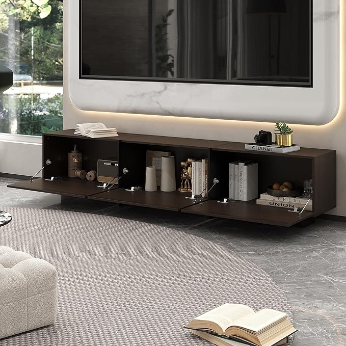 AIEGLE 71.7" W TV Stand with 3 Flip-Down Drawers, Modern Entertainment C...