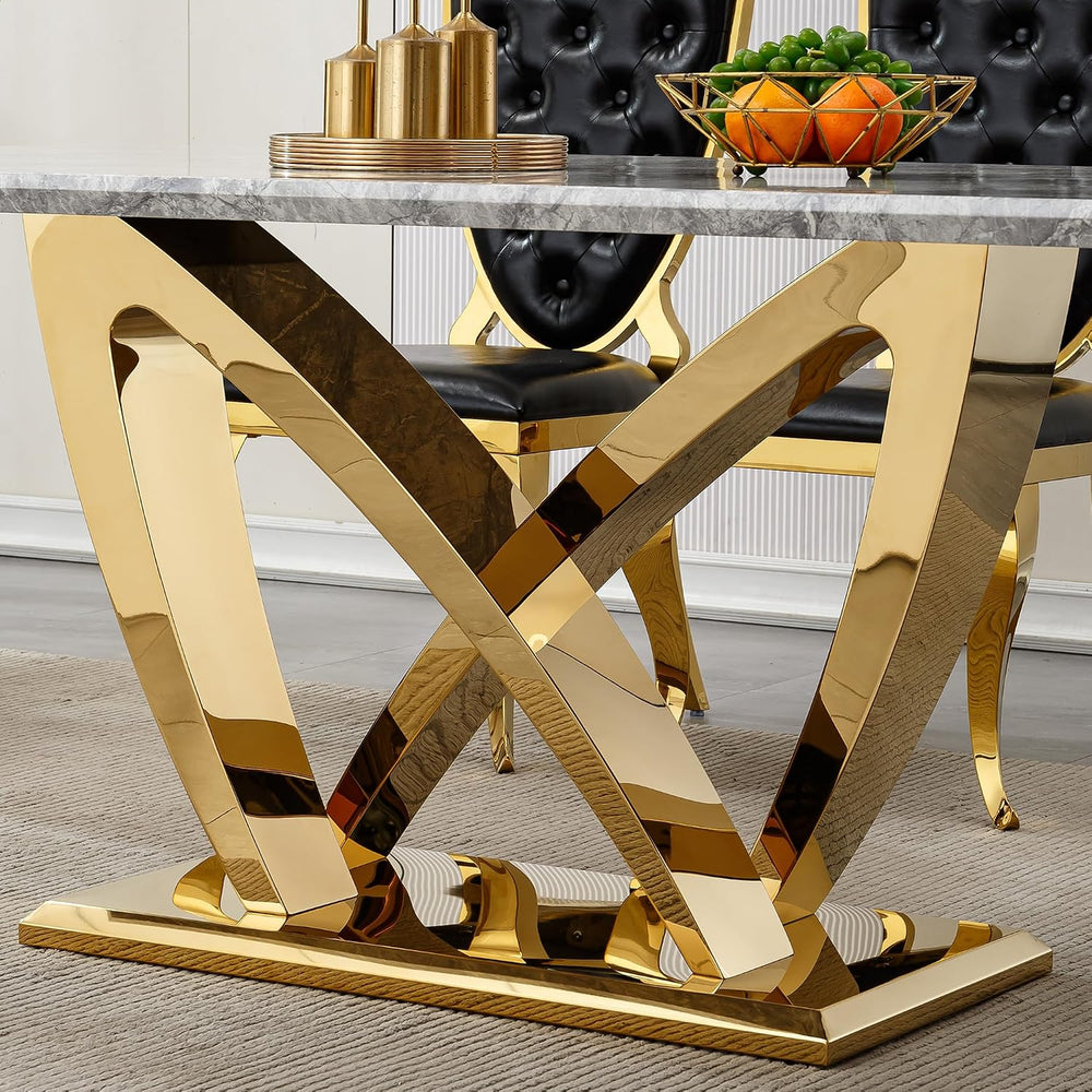 Modern Dining Table 70" Rectangular Kitchen Table with Imitation Marble ...