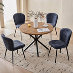 39" Round Dining Table Set for 4, Mid Century Kitchen Table with 4 Upholstered Accent Dining Chairs for Apartment Living Room Space Saving, Brown with Blue Chairs
