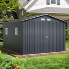 Breezz Outdoor Storage Shed 10 x 12 ft. Utility Tool Shed Metal Storage Garden Shed with Lockable Doors, Windows for Patio Storage, Nightblue