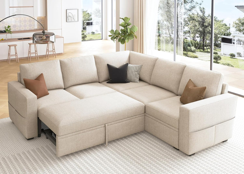 HONBAY Modular Sectional Sleeper Sofa with Pull Out Bed, L Shaped Couch with ...