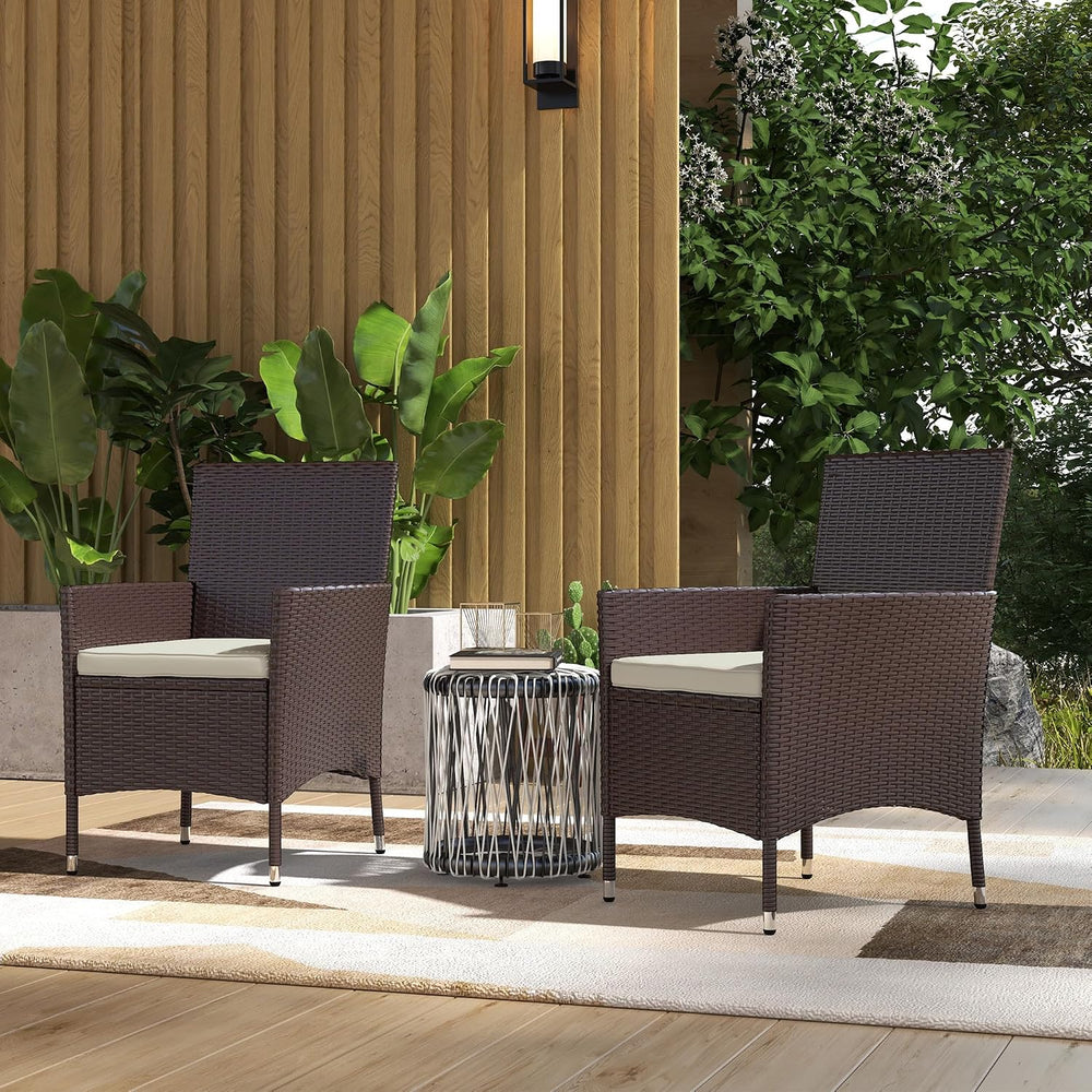 Rattan Dining Chairs, 2 PCS Patio Wicker Chairs Set with Cushions and Anti-Sl...