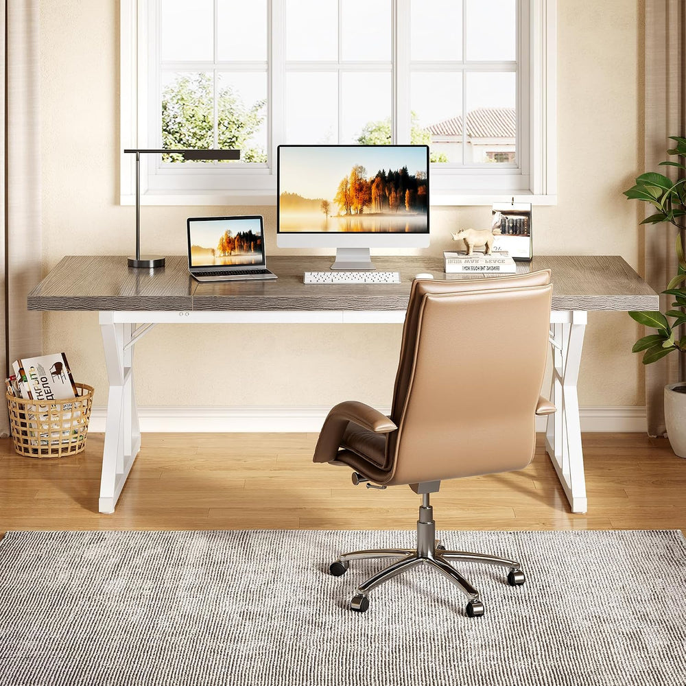 LITTLE TREE 70.8-Inch Large Executive Desk, Modern Computer Office Desk, Wood...