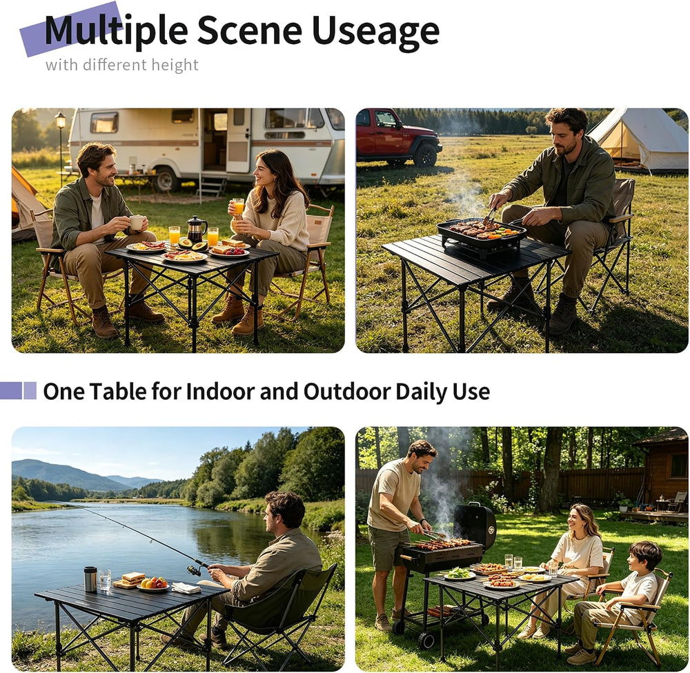 Byliable Square Camping Table Folding Adjustable Height Camp Table, Black