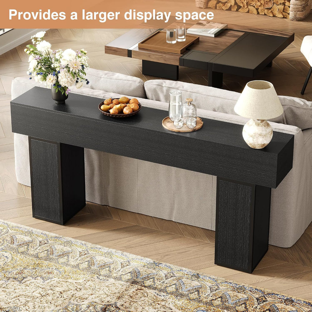 UNIQUITE 70.9-Inch Extra Long Console Table, Farmhouse Wood Sofa Table Behind...