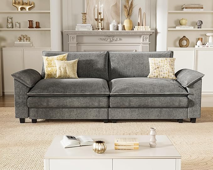 Homall 80" Modular Sectional Sofa, Loveseat Sofa Couch with Double-Layer Cushion, DIY Combination Chenille Deep 2-Seat Cloud Couch for Living Room, Apartment (Bright Grey, Loveseat Sofa)