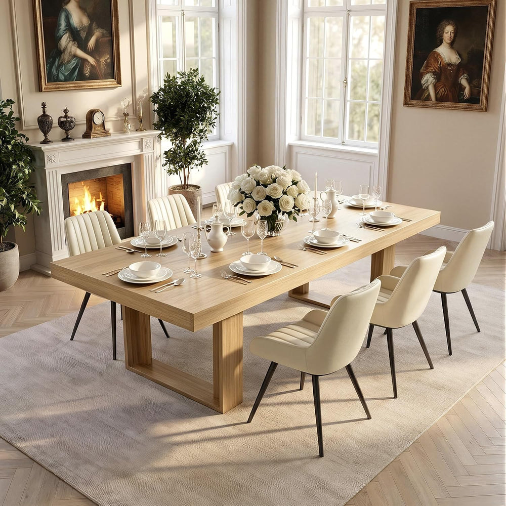 Miereirl 7-Piece Modern Farmhouse Dining Table Set, 86.6" x 47.2" S...