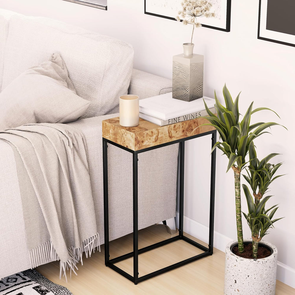 COZAYH Burl Finish Wood Top Tall End Table, Metal Frame Pedestal Display Stan...