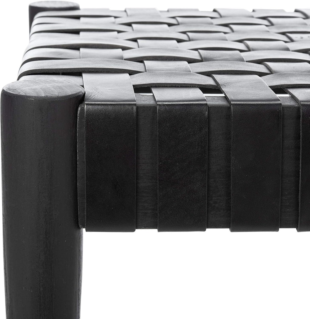 SAFAVIEH Amalia Bench 18”, Solid Wood & Leather Black BCH1001D
