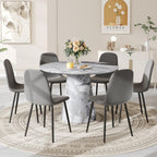 Round Dining Table Set for 6, 45" Modern Faux Marble Kitchen Table and Upholstered Chairs, 7 Piece Circle Dinner Set for Dining Room, Kitchen (Marble Gray Set)