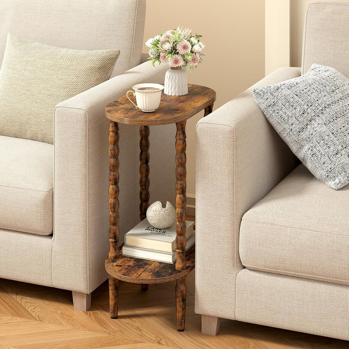 TUTOTAK Narrow Side Table with Solid Wood Legs, Oval End Table Set of 2