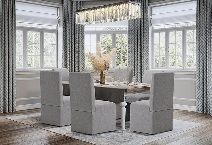 Upholstered Dining Chairs Set of 8 Modern Kitchen & Dining Room Chairs Linen Fabric Dining Chairs with Wooden Frame, Grey
