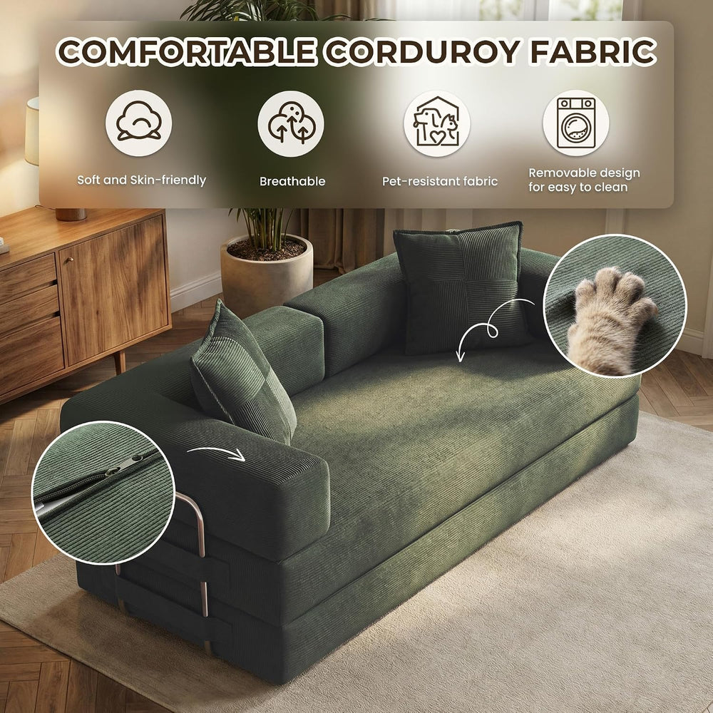 GRUSIGN 78 Inch Convertible Sofa Bed, 5-in-1 Futon Sofa Bed Pull Out Couch, C...