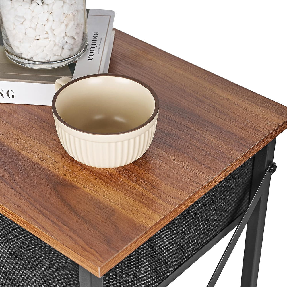 VECELO Nightstand Set of 2, X-Design End Side Table with Fabric Storage Drawe...