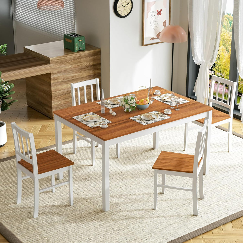 MU 5 Piece Dining Table Set for 4, Rectangular Wood Kitchen Table Chairs Set ...