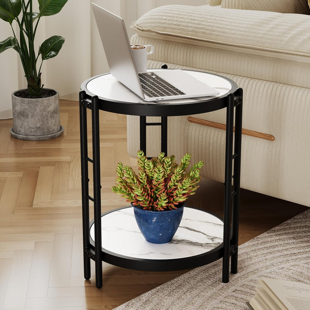 Alunaune Industrial End Table, 2-Tier Round Side Table, Small Modern Storage ...