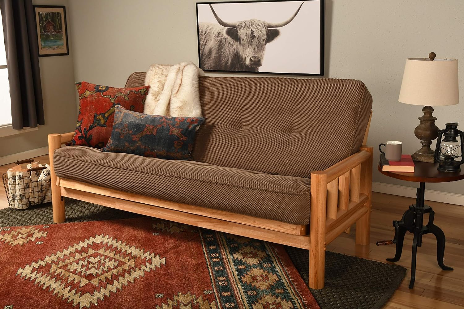 Kodiak Futons Lodge Futon in Natural Finish with Marmont Mocha Mattress, Brown, Full (760916)