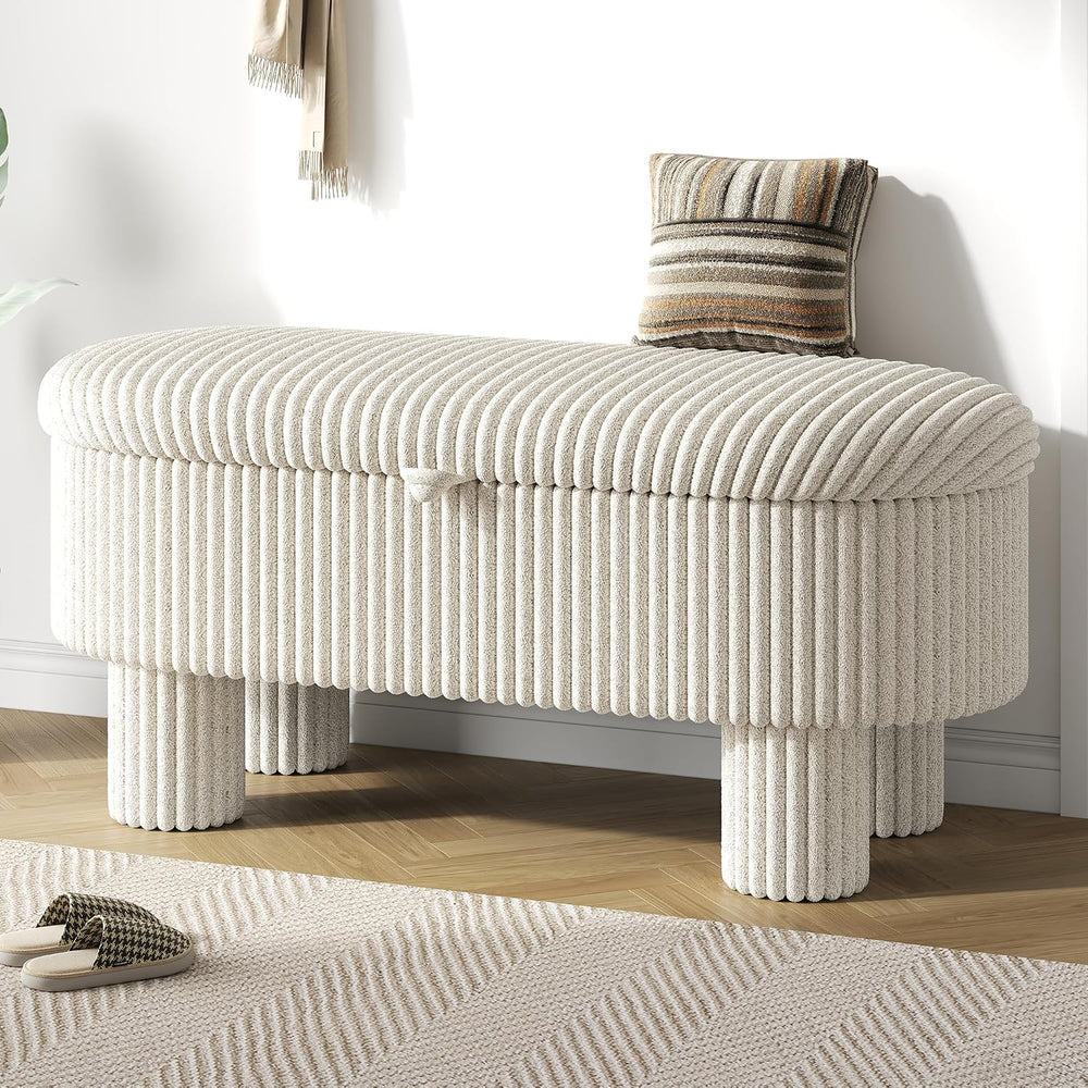 Merax Modern Storage Ottoman, Corduroy Upholstered Bench with Cylinder Legs, ...
