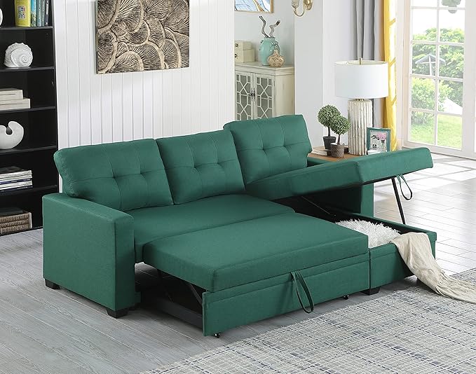 Devion Furniture Garisa 4-in-1 Convertible L Shaped Couch with Pull Out Bed and Storage, Sectional Sleeper Sofa with Reversible Chaise for Living Room, Apartment, Bedroom, Office