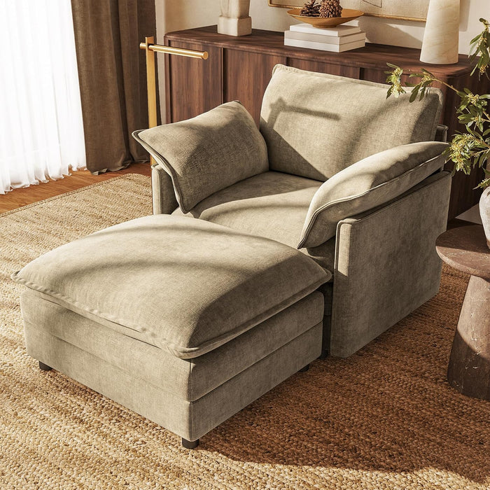 37" Chenille Oversized Sofa Chair with Movable Ottoman, Chair & Ottoman Set