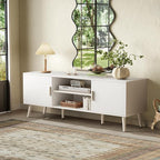 SUPERJARE TV Stand for 55 Inch TV, Entertainment Center with Adjustable Shelf, 2 Cabinets, TV Console Table, Media Console, Solid Wood Feet, Cord Holes, for Living Room, Bedroom, White