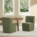 Upholstered Dining Chair with Casters Wingback Modern Side Armless Deskchair with Rollers for Diningroom Bedroom Livingroom Reading Room,Green,1 Box